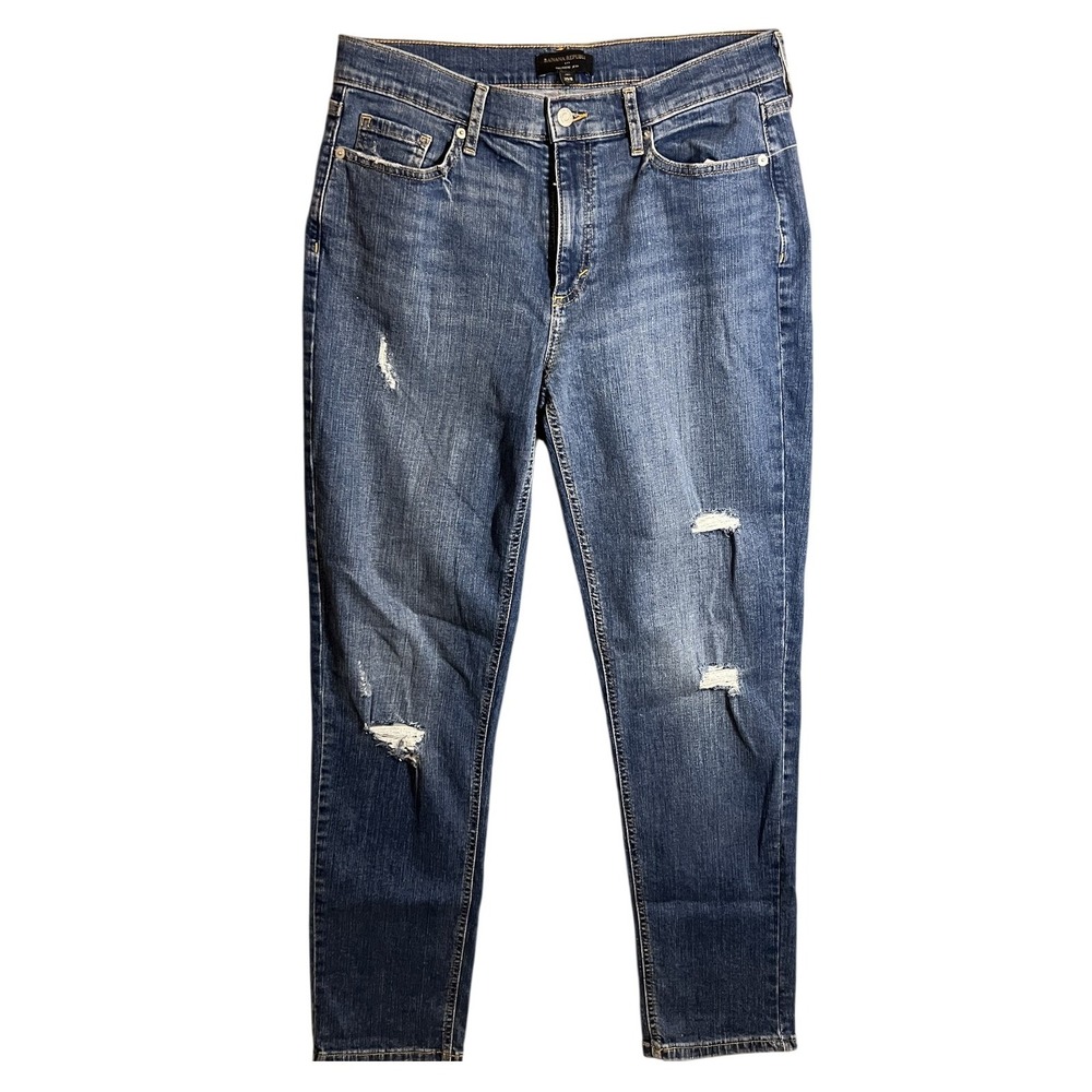 Banana Republic Women's Tall Girlfriend Jeans Size 8 29 Distressed Blue Denim‎